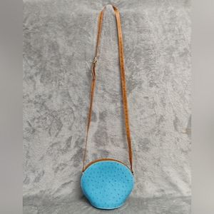 Genuine Leather Ostrich Skin Blue Crossbody Purse
